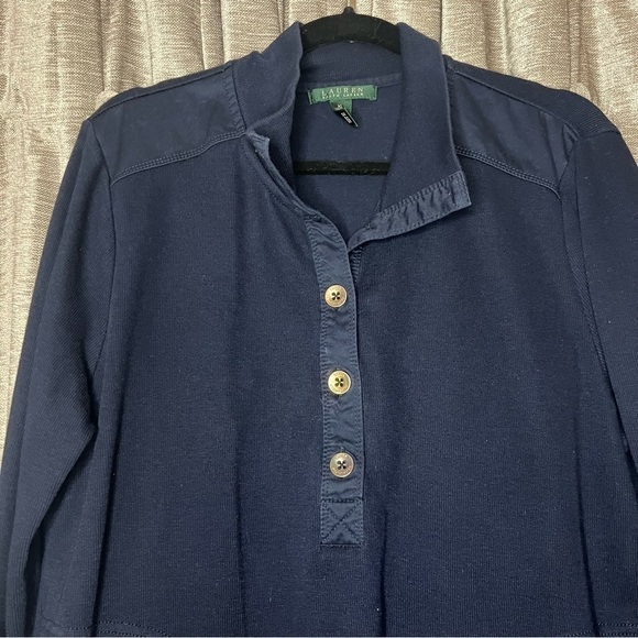 Lauren Ralph Lauren Blue Knit Collared Quarter Button Up Shirt Size Extra Large - Picture 3 of 13